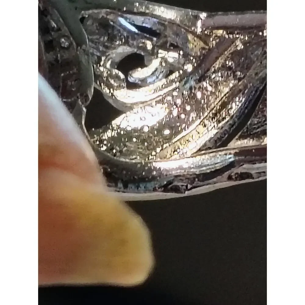 Silver Tone Opalescent Glass Cabochon Ring Size 9
